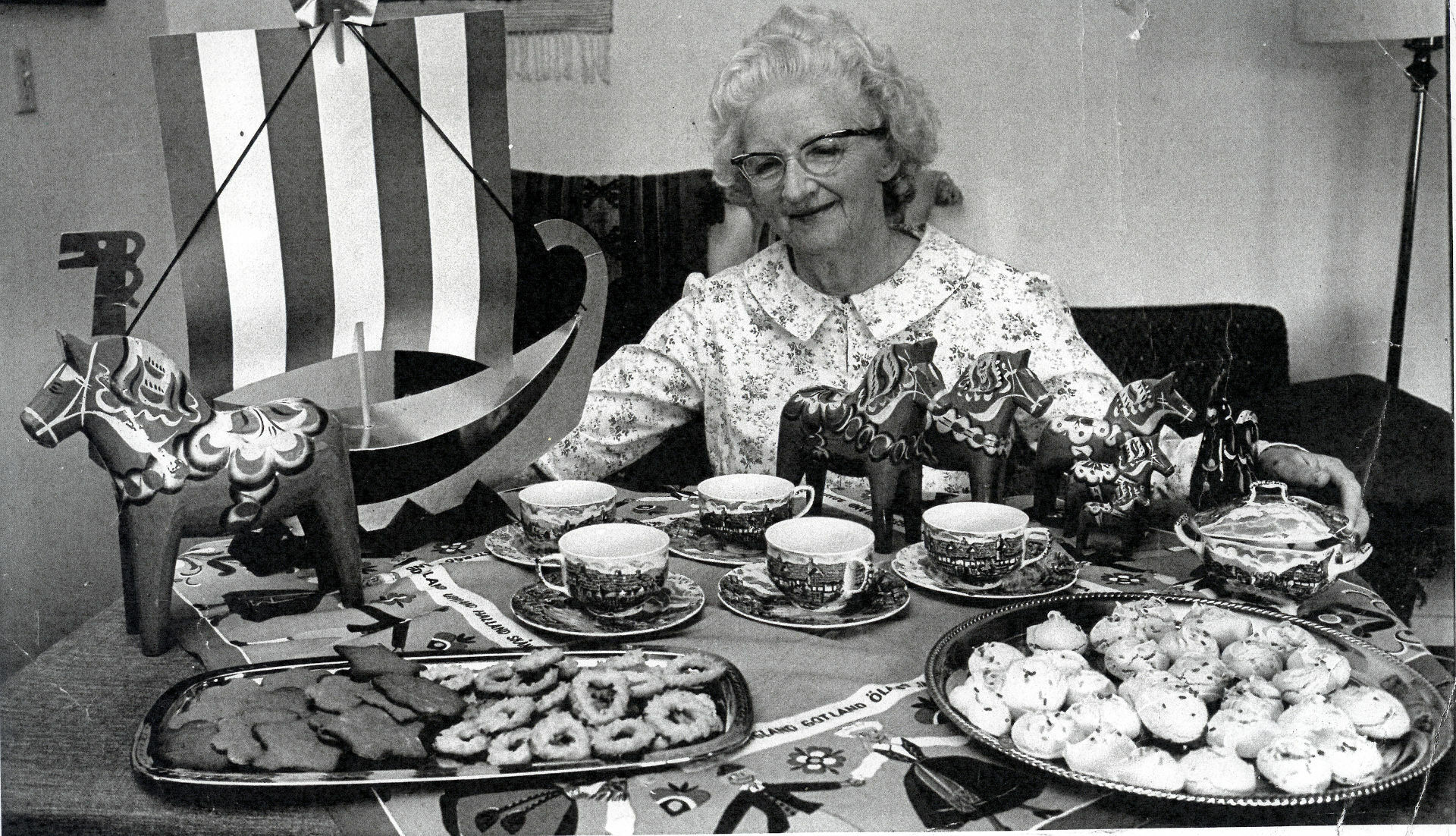 Mary Erickson Nastrom serving coffee, 1970.