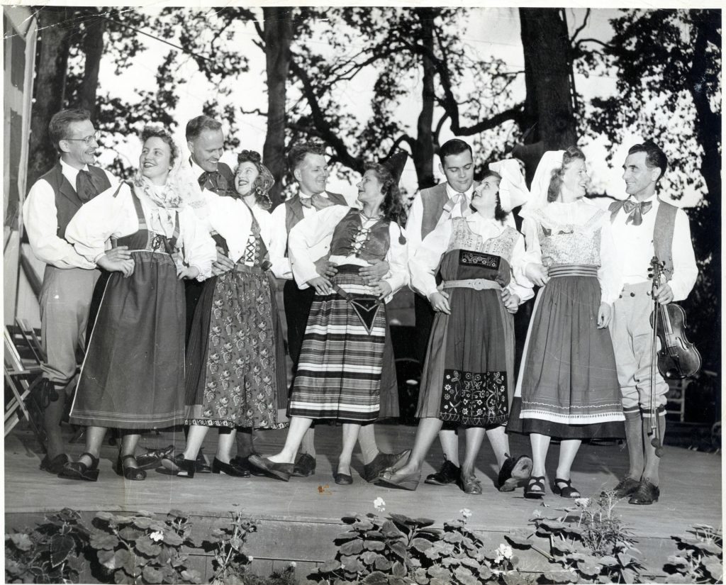 Edwin Okerstrom (Åkerström) and Swedish folk dance group, Portland,Oregon, 1940s.